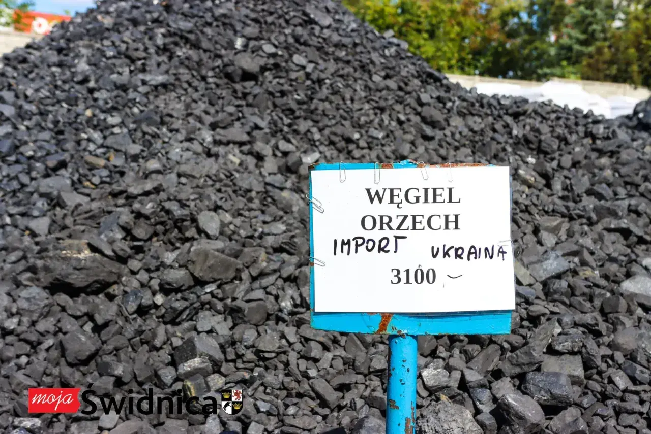 Wielka hałda węgla orzech z importu z Ukrainy. Cena za tonę to 3100.