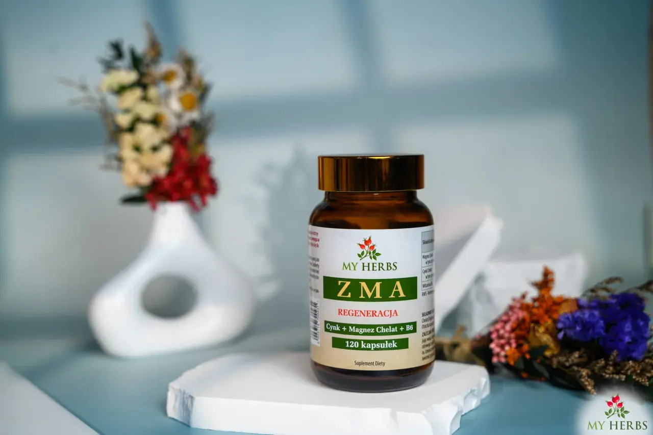 ZMA od My Herbs to suplement diety z cynkiem, magnezem i witaminą B6, wspierający regenerację.