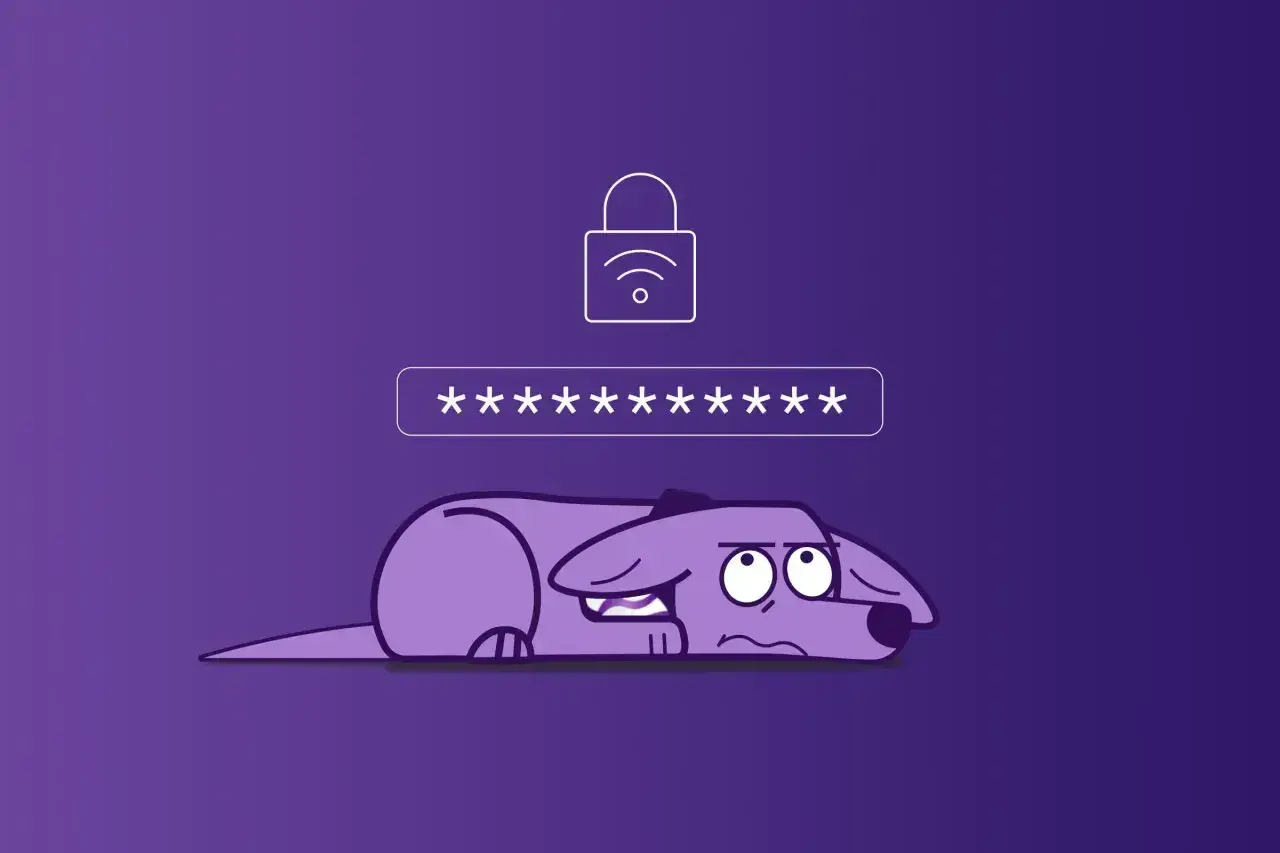 Smutny piesek leży pod polem wpisywania hasła do internetu.