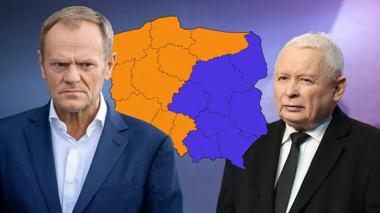 Donald Tusk i Jarosław Kaczyński na tle podzielonej Polski. Czy do której godziny głosowanie?