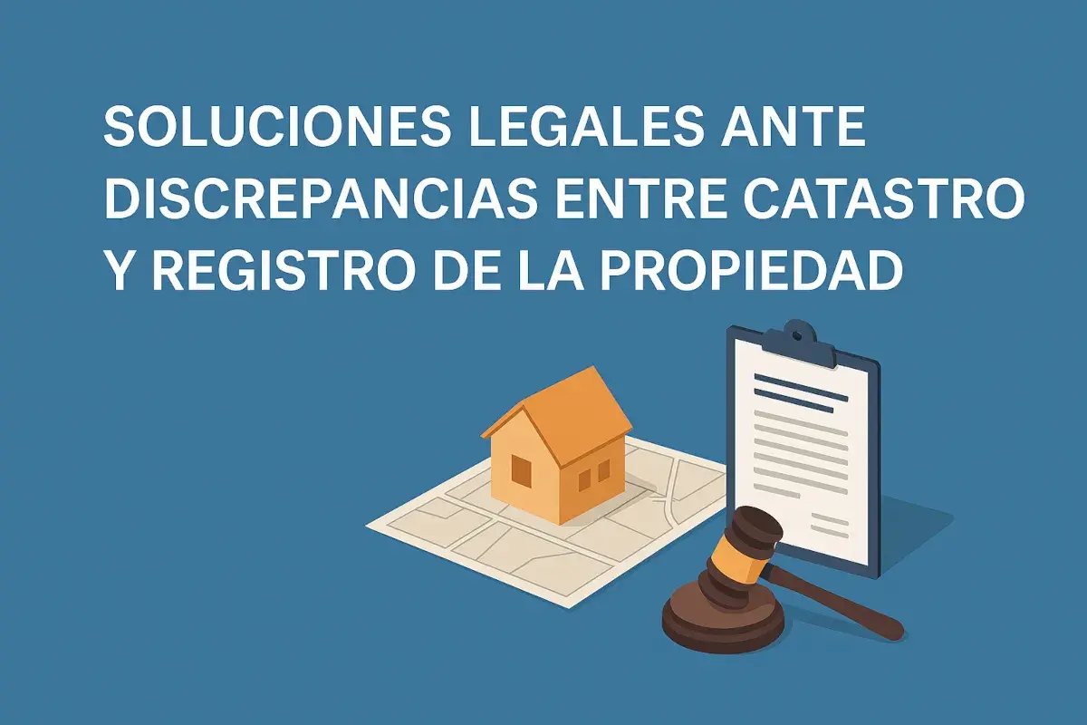 Ilustración de una casa sobre un plano, un mazo de juez y un documento. Ayuda a saber si una finca está registrada.