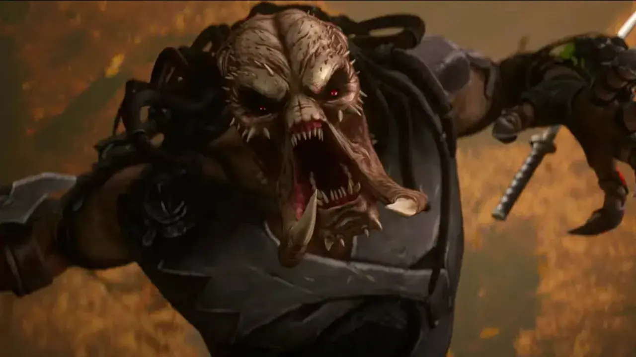 Nowy predator z czerwonymi oczami i ostrymi zębami, gotowy do ataku.