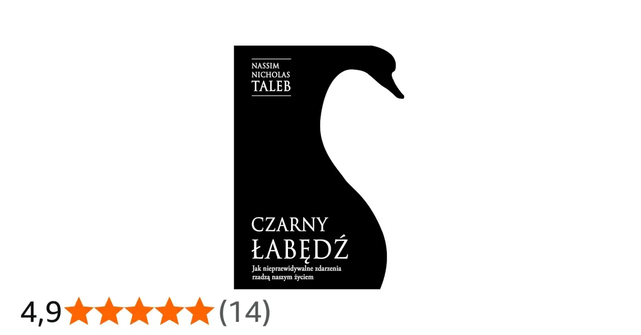 Okładka książki "Czarny łabędź" Nassima Nicholasa Taleba, z minimalistyczną grafiką czarnego łabędzia.