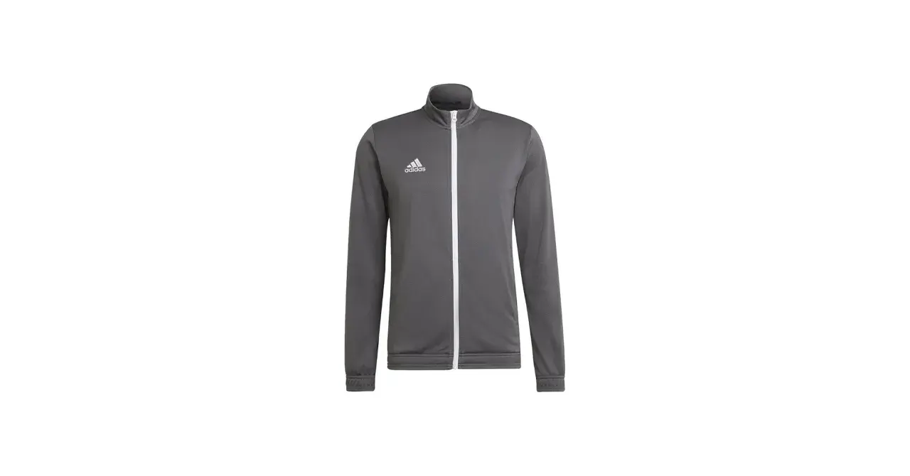 Szara bluza sportowa dres adidas entrada 22 z białym zamkiem i logo.