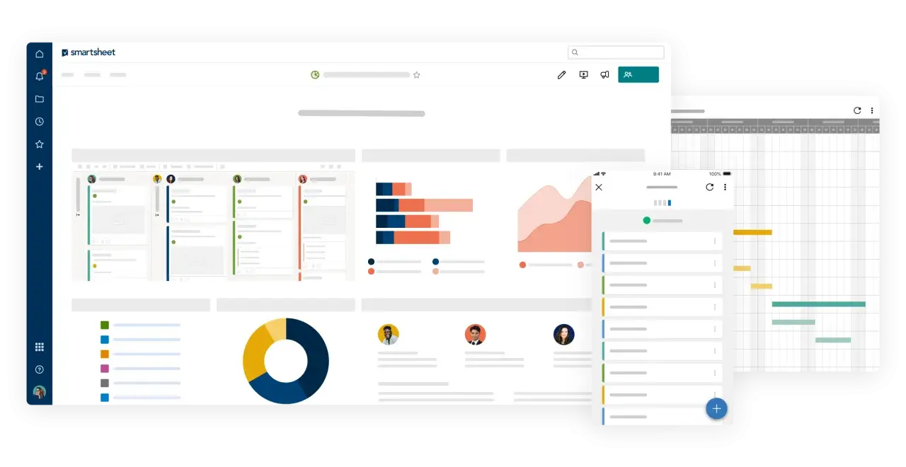 Dashboard con grafici, schede progetto e diagrammi di Gantt per monitorare i KPI.
