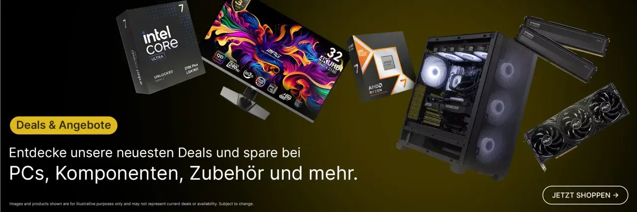 Intel Core Ultra & AMD Ryzen Prozessoren, Gaming-PC, Grafikkarte, RAM und 4K-Monitor. Erfahre mehr über die Specs!