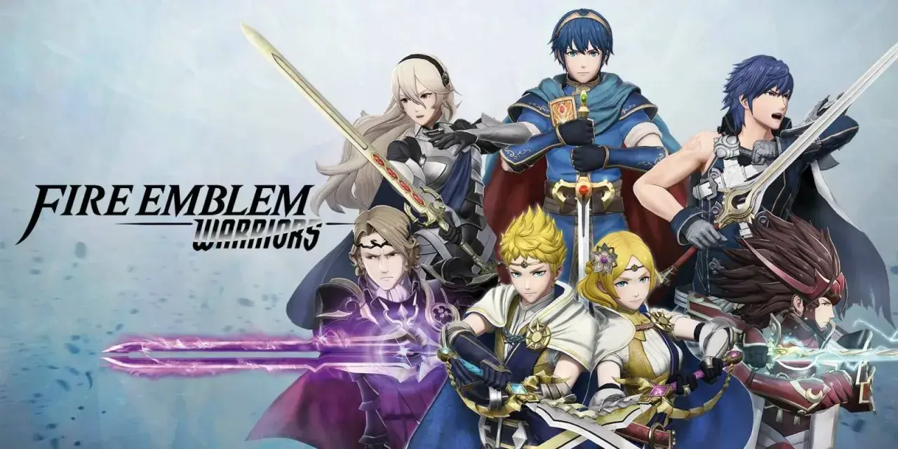 Postacie z gry Fire Emblem Warriors, w tym Corrin, Marth i Chrom, gotowi do walki.