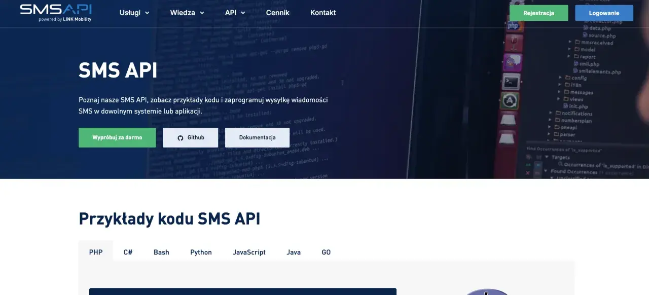 Wyślij SMS przez internet z naszym API. Poznaj przykłady kodu i zintegruj wysyłkę wiadomości z dowolną aplikacją.