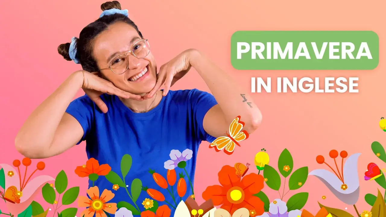 Ragazza sorridente con fiori e farfalle, un invito a scoprire la "primavera in inglese".