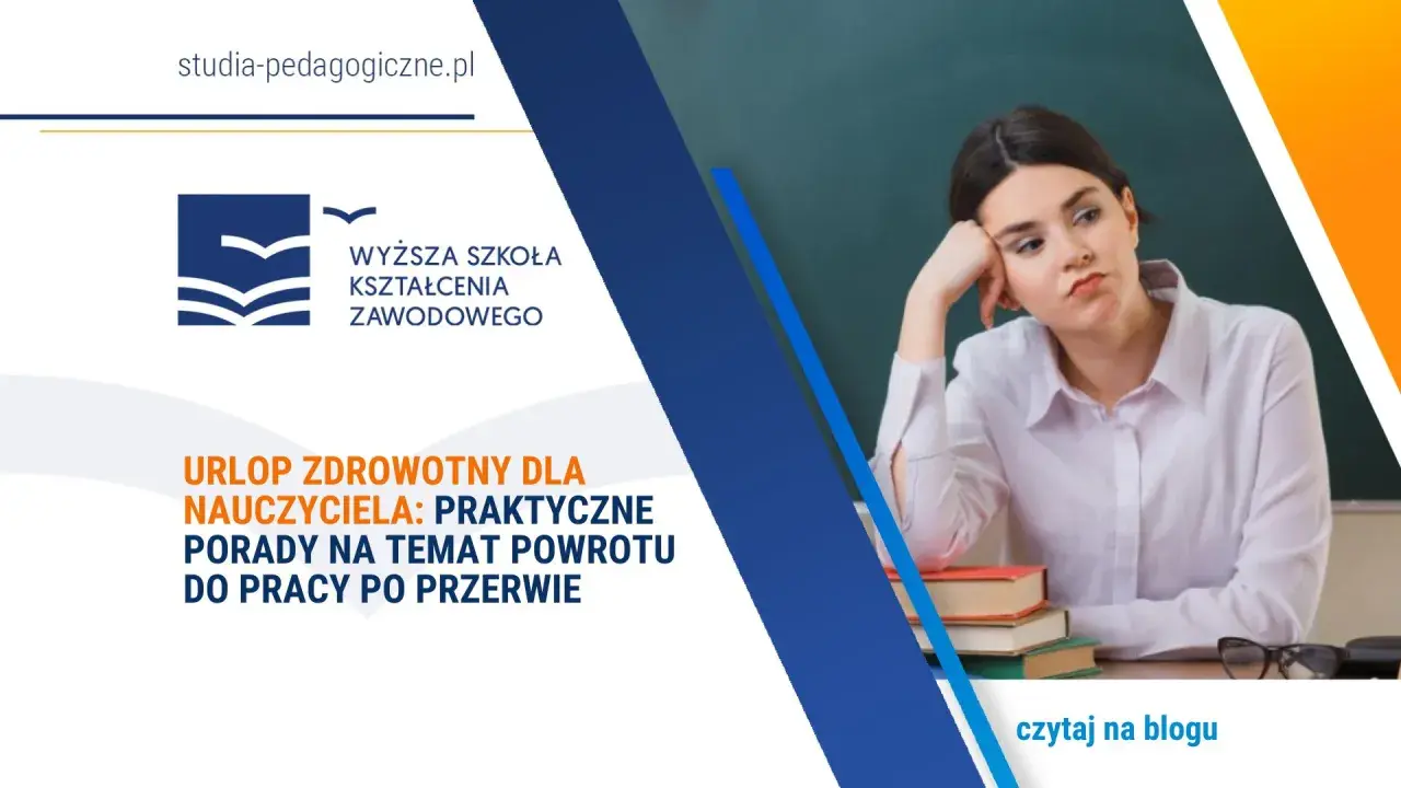 Zmęczona nauczycielka opiera głowę na ręce, siedząc przy biurku z książkami.