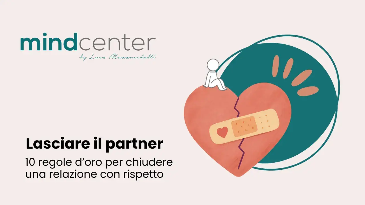 Cuore spezzato con cerotto, un piccolo omino seduto sopra. "Voglio lasciarlo ma ho paura di pentirmene" è il pensiero che accompagna questa immagine.