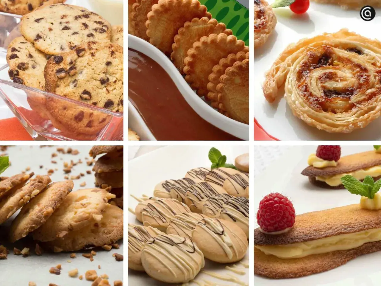 Variedad de recetas de galletas caseras sencillas: con chispas de chocolate, bañadas en chocolate, enrolladas y rellenas.