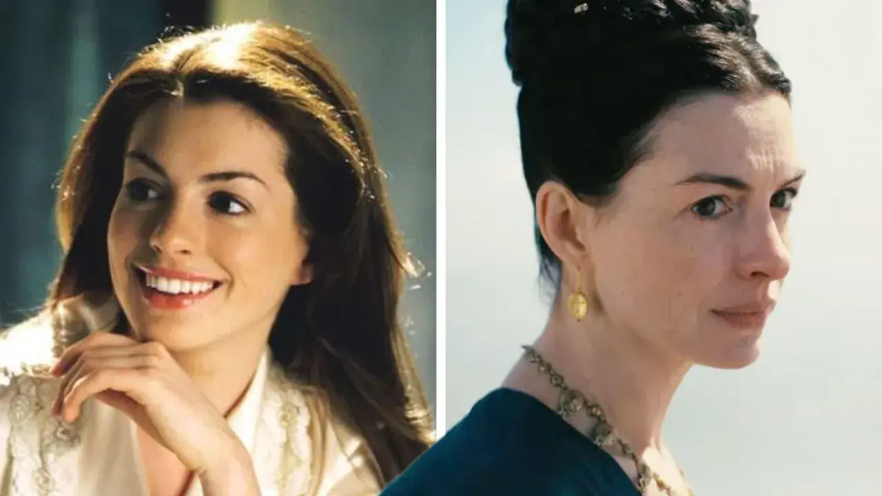 Anne Hathaway i två roller: en glad ung kvinna och en mer allvarlig, kanske en prinsessas dagbok 3.