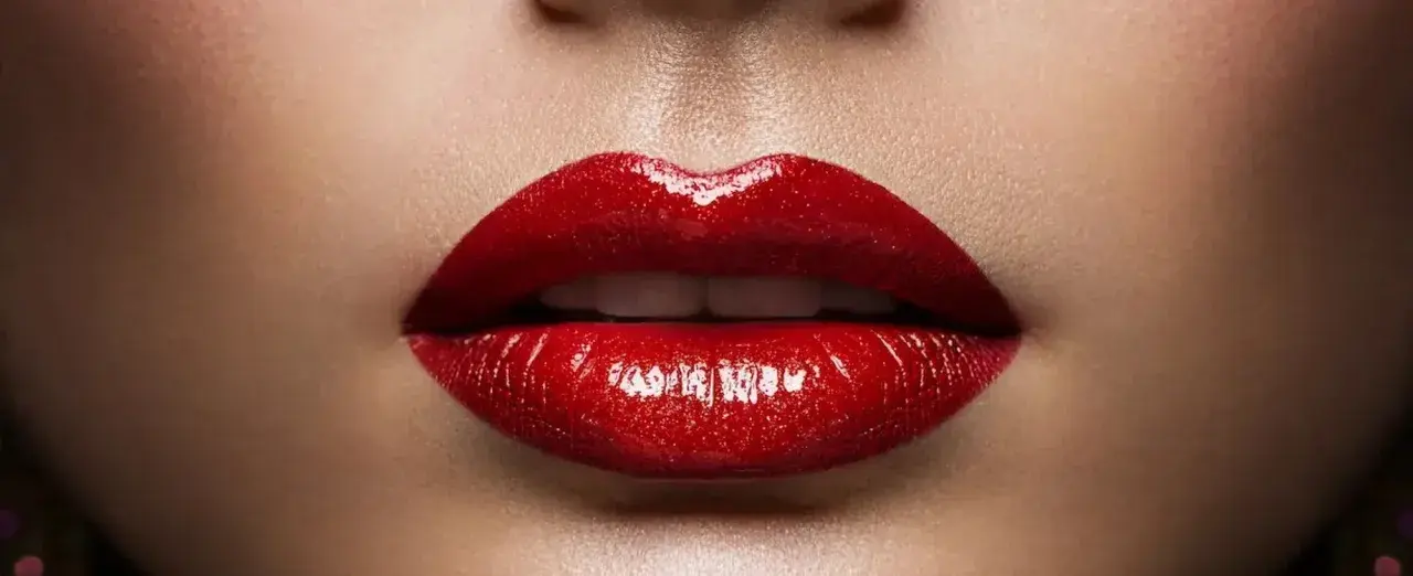 Labios rojos brillantes, como cerezas jugosas, listos para un beso seductor.