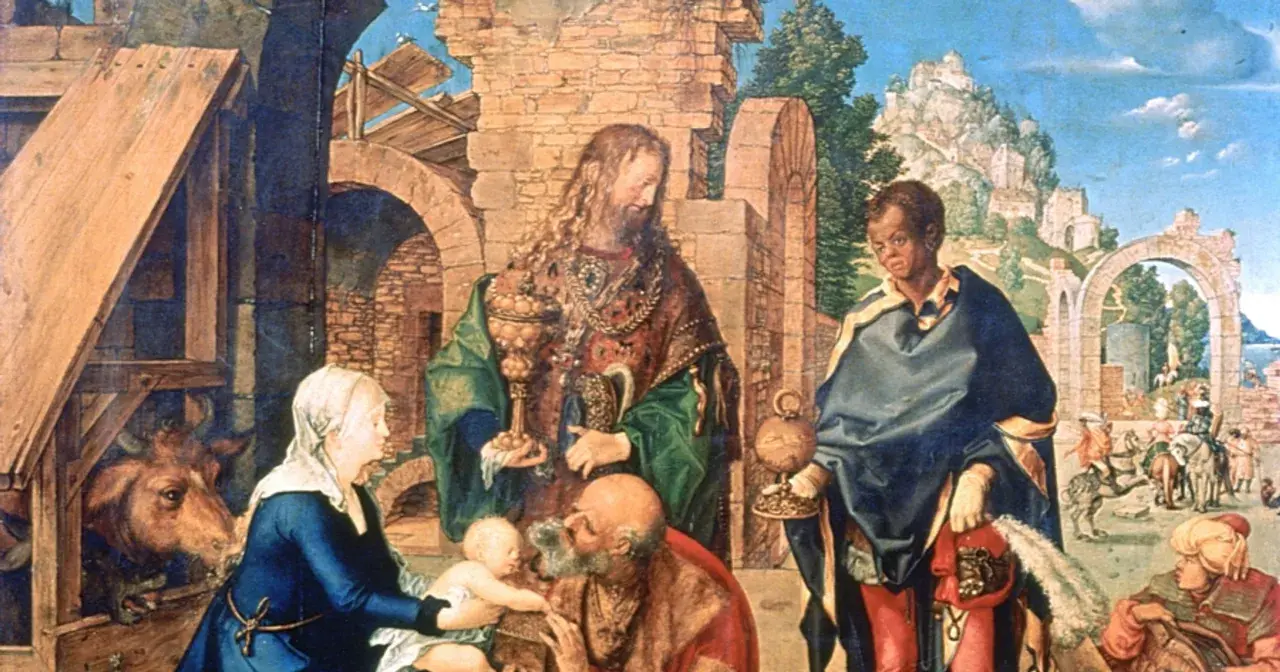 Albrecht Dürer, najważniejsze dzieła: Pokłon Trzech Króli z 1504 roku, z Maryją, Dzieciątkiem Jezus i hojnymi darami.