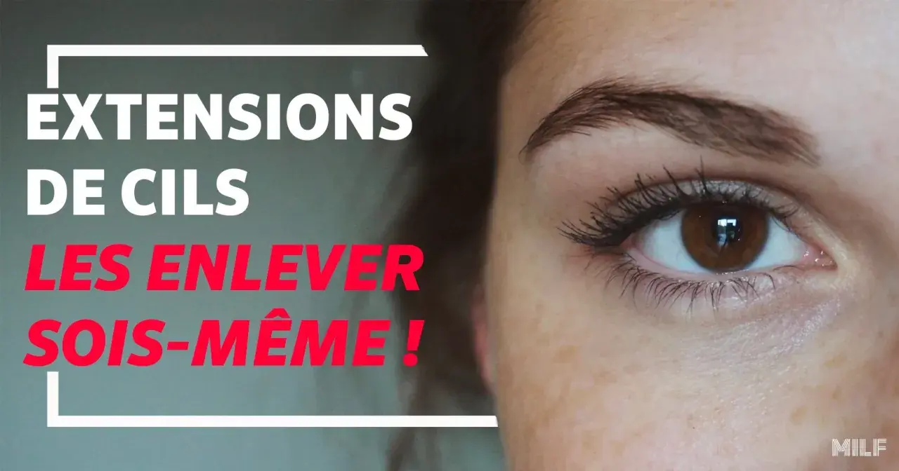 Comment enlever des faux cils soi-même ! Gros plan sur un œil marron avec des extensions de cils.