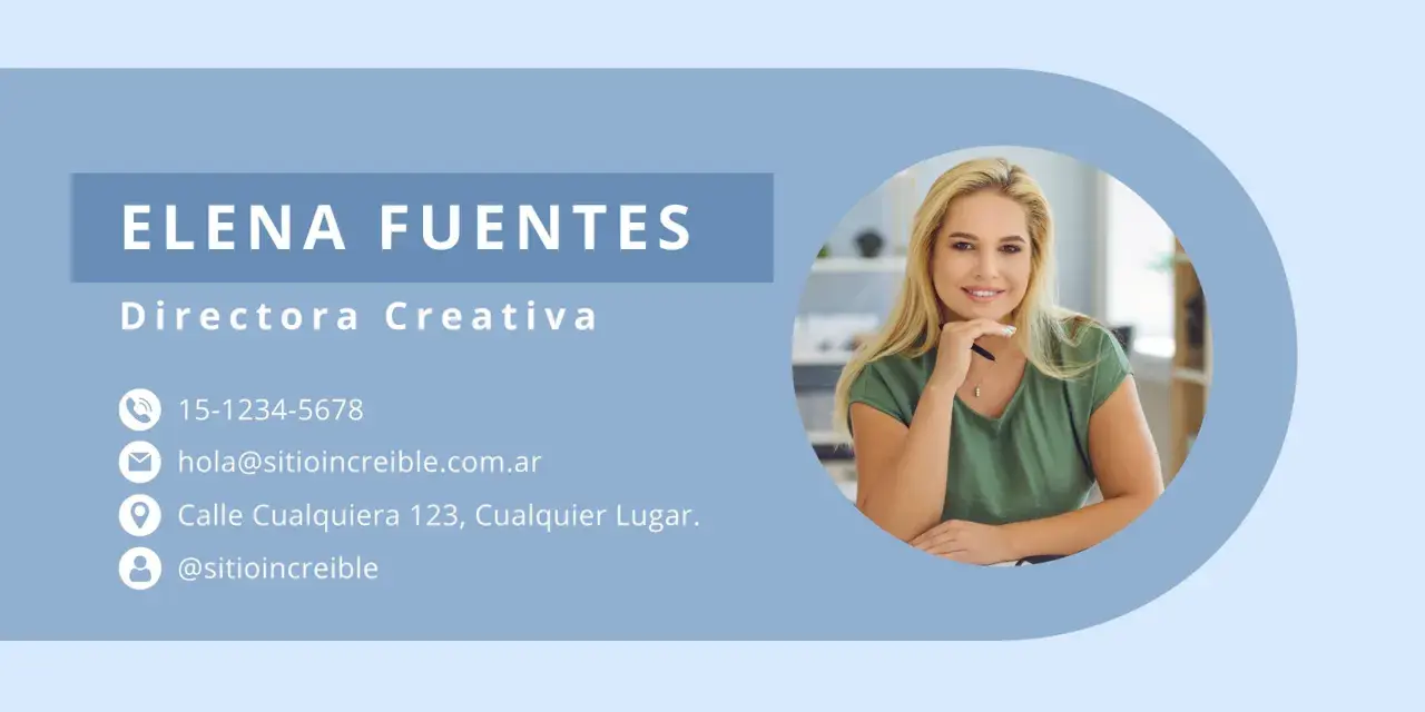 Firma de correo electrónico de Elena Fuentes, Directora Creativa. Incluye teléfono, email y redes. Ejemplos de firmas profesionales.