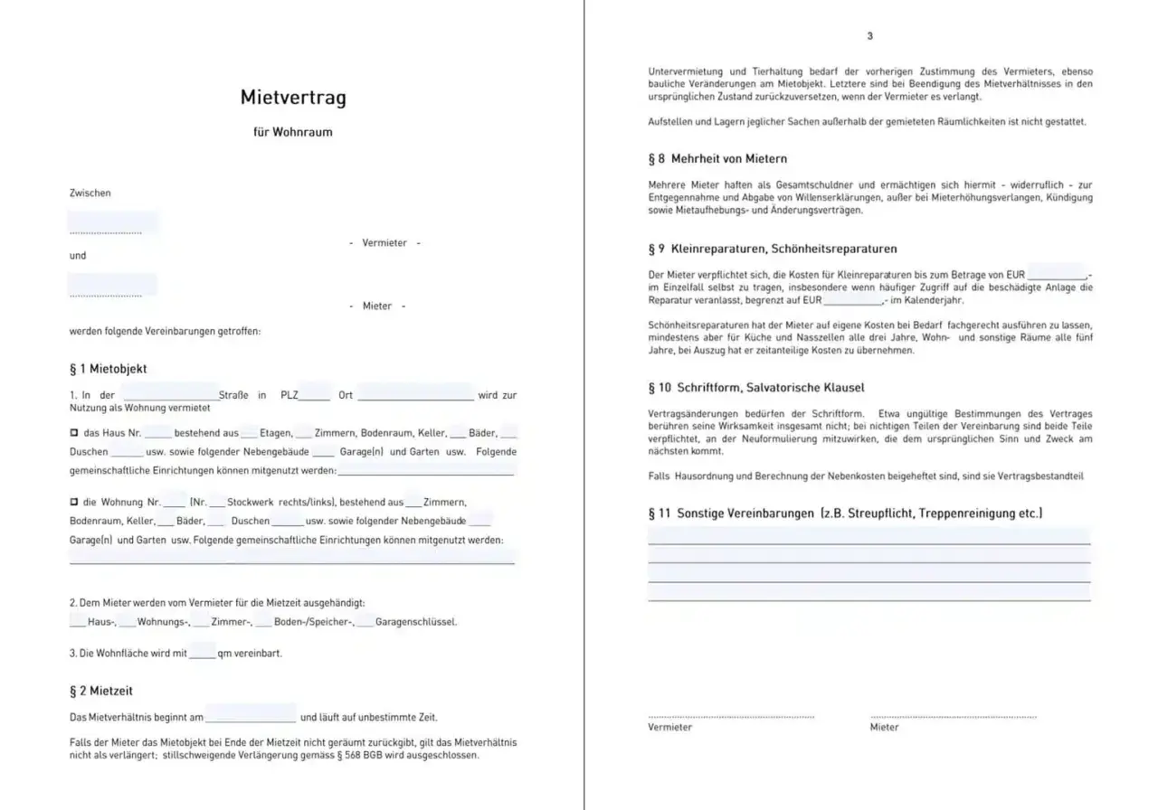 Muster Mietvertrag Haus kostenlos: Ein Dokument zur Anmietung eines Wohnraums, das die Vereinbarungen zwischen Vermieter und Mieter festhält.