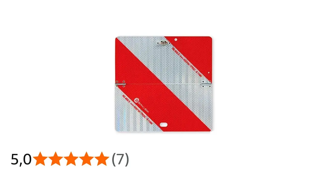 Gefaltete Parkwarntafel für Anhänger mit roten und weißen Diagonalstreifen, reflektierend.