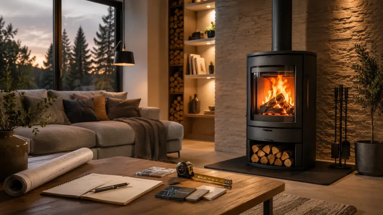 Gemütliches Wohnzimmer mit modernem Kamin, der Wärme spendet. Tolle kamin ideen wohnzimmer für kalte Abende.