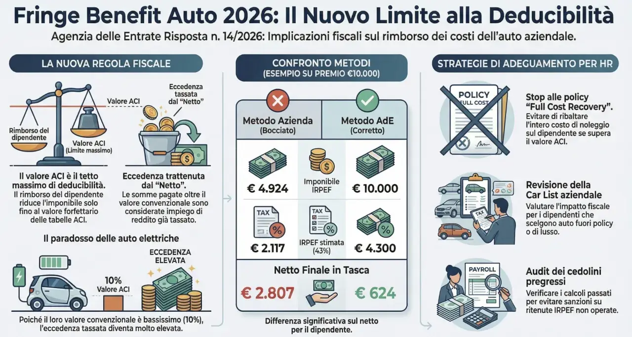 Esempi di fringe benefits auto: confronto metodi, impatto fiscale e strategie HR. Il valore ACI è il tetto massimo di deducibilità.