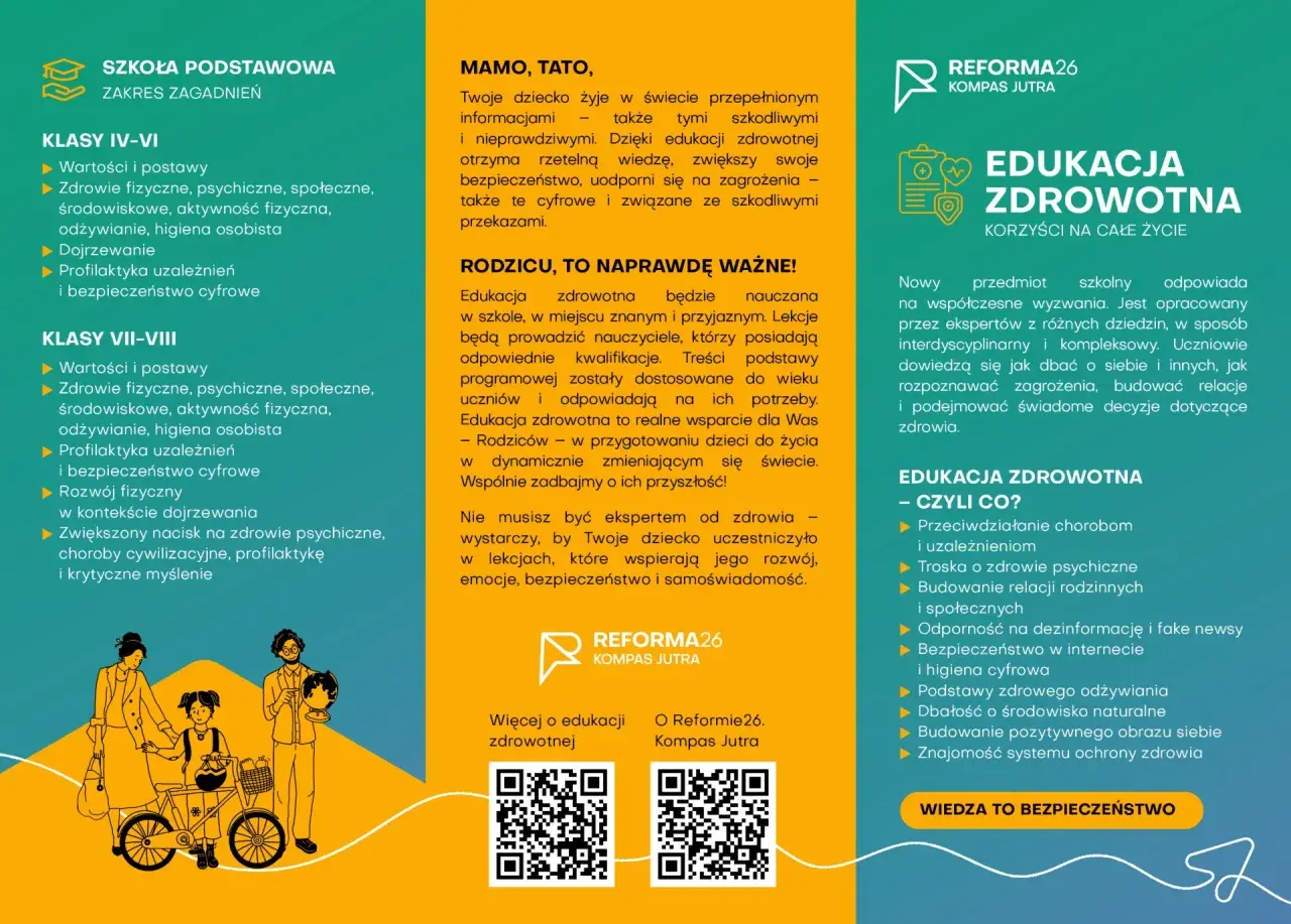 Edukacja zdrowotna program dla szkół podstawowych: wartości, profilaktyka, bezpieczeństwo cyfrowe. Dzieci uczą się dbać o siebie i innych.