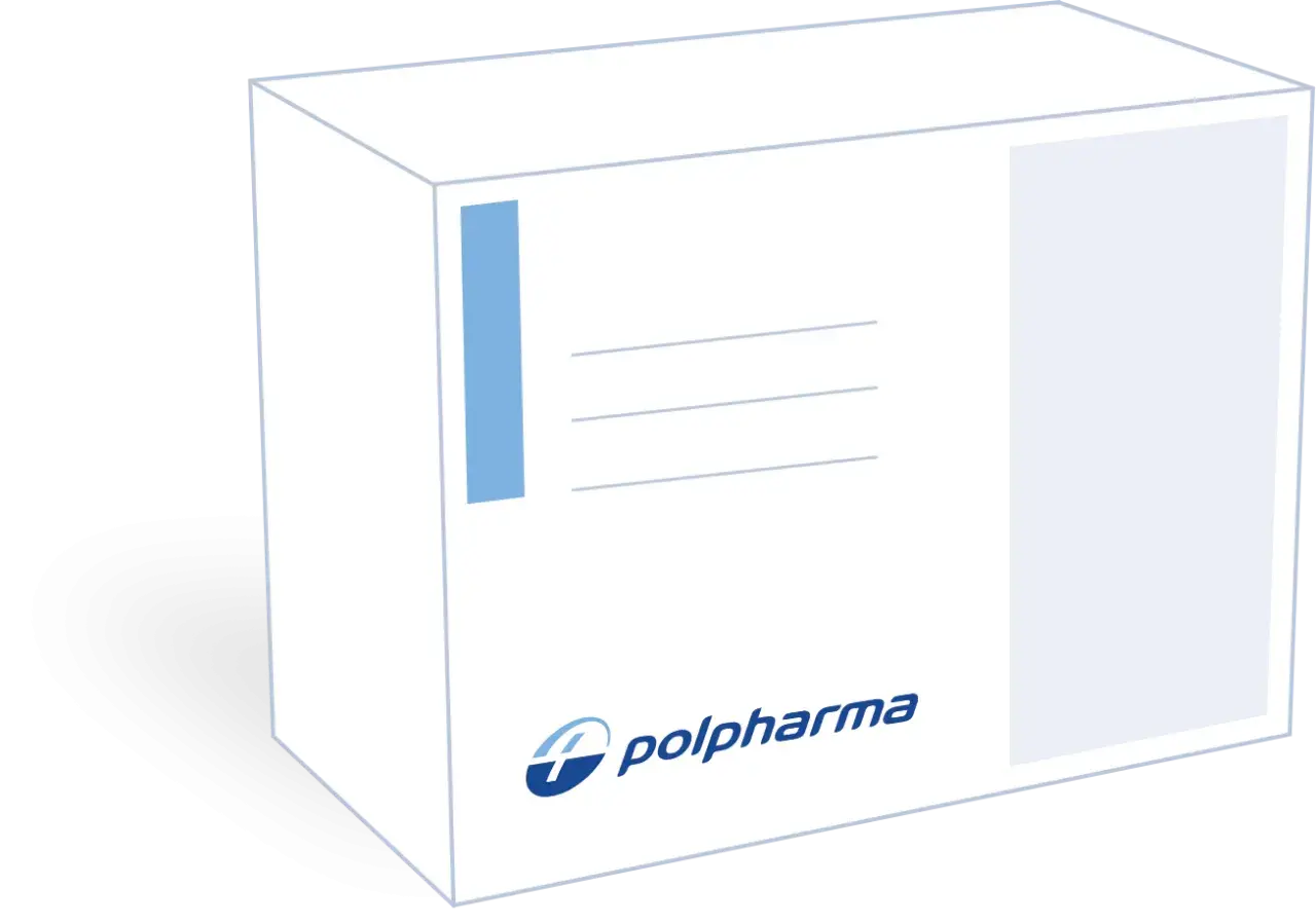 Białe opakowanie leku bioracef z logo Polpharma.