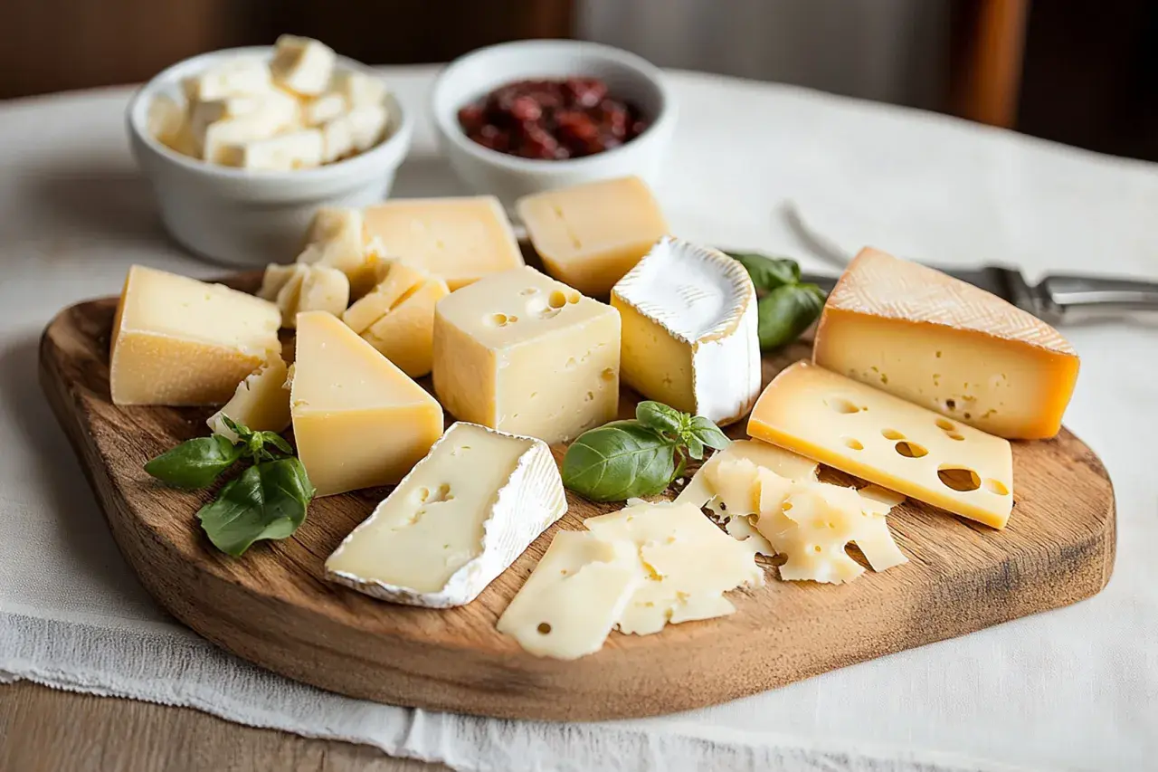 Selezione di formaggi freschi a pasta filata, perfetti per un aperitivo in gravidanza.