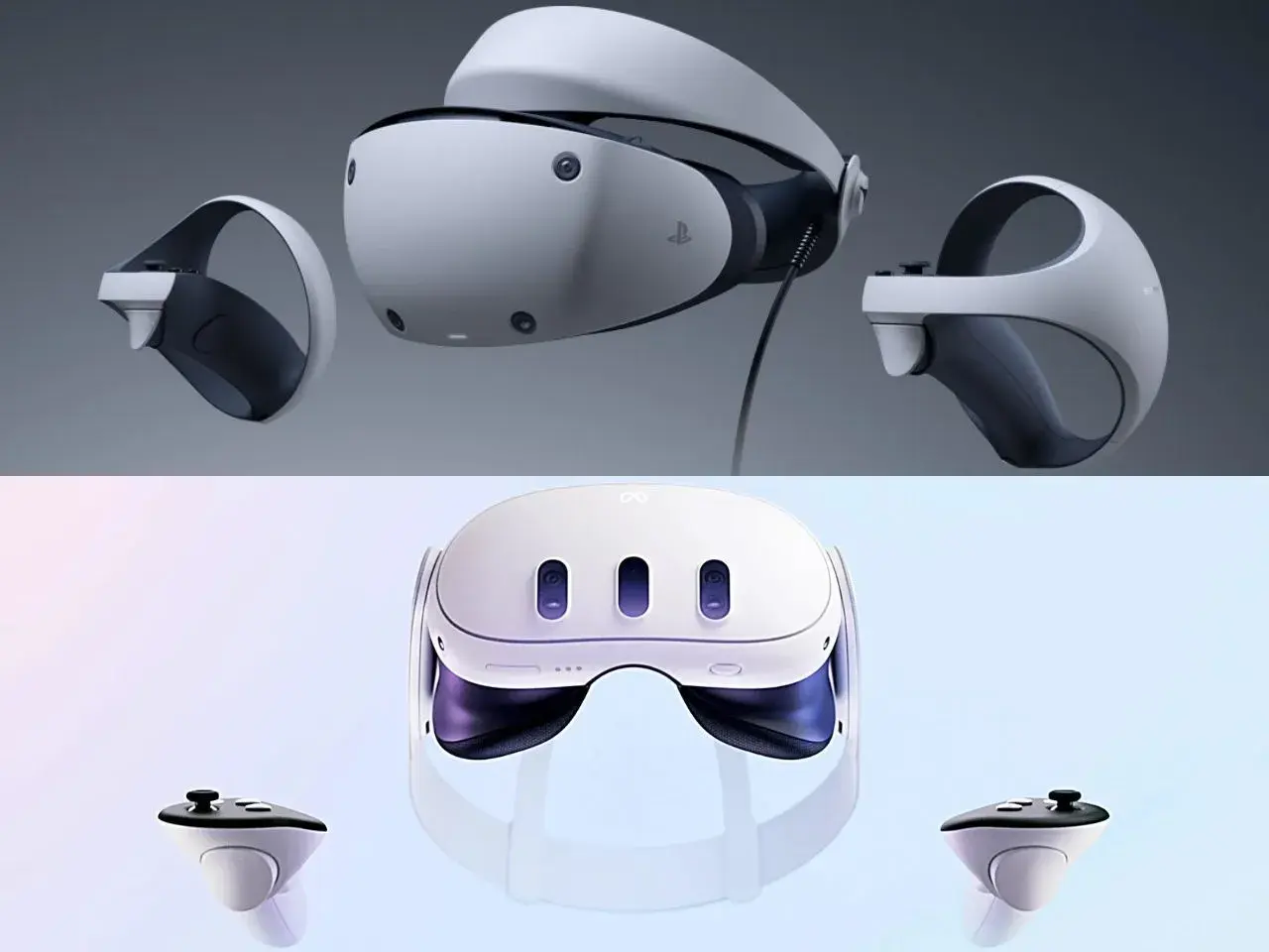 Gogle VR PS5 z kontrolerami, gotowe do zanurzenia w wirtualnej rzeczywistości.