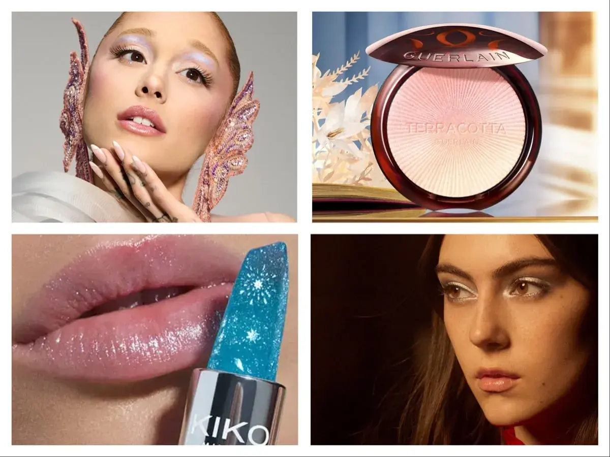 Ispirazione per un trucco natalizio semplice: occhi luminosi, labbra scintillanti e un tocco di bronzer Guerlain.