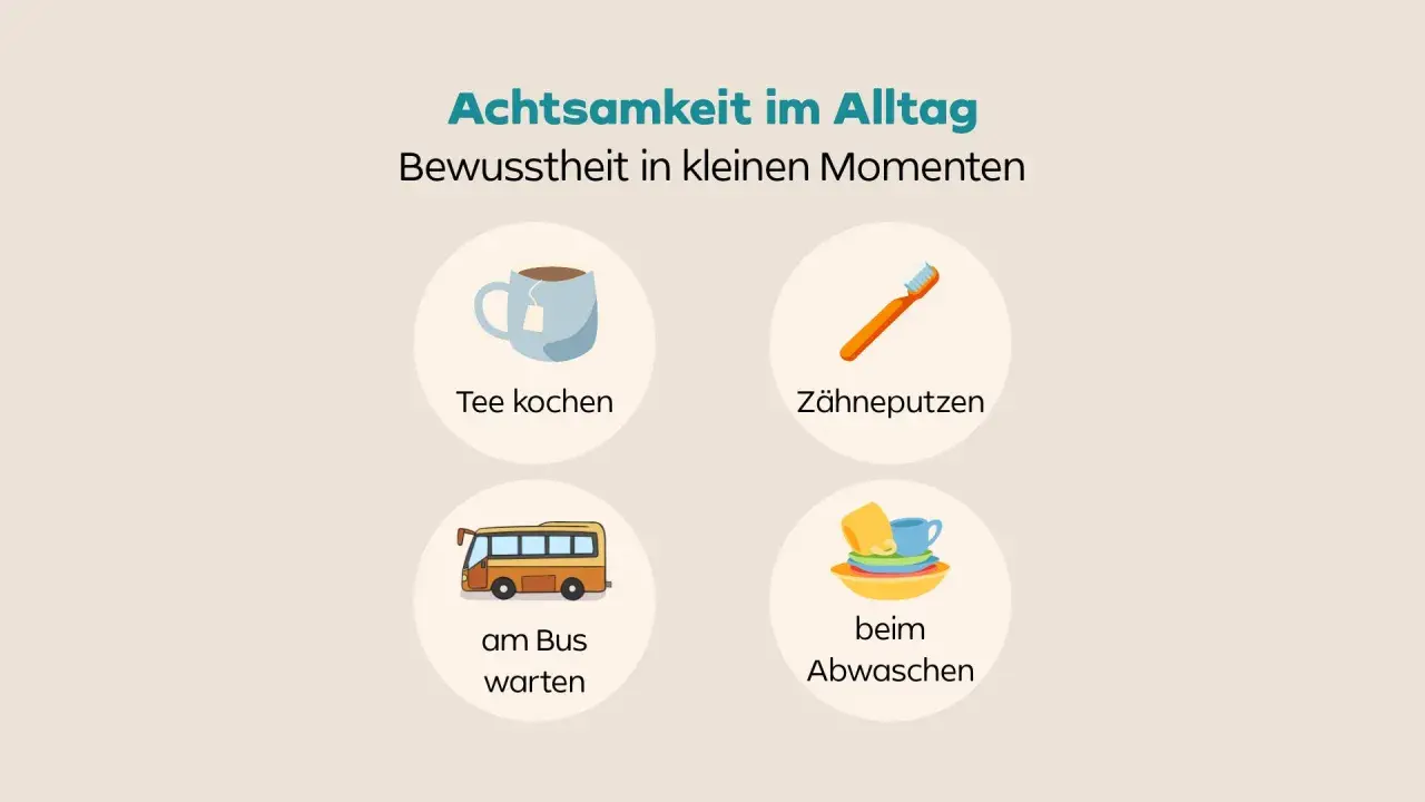 Achtsamkeit im Alltag: Tee kochen, Zähneputzen, am Bus warten, abwaschen – Momente, um bei sich selbst zu sein.