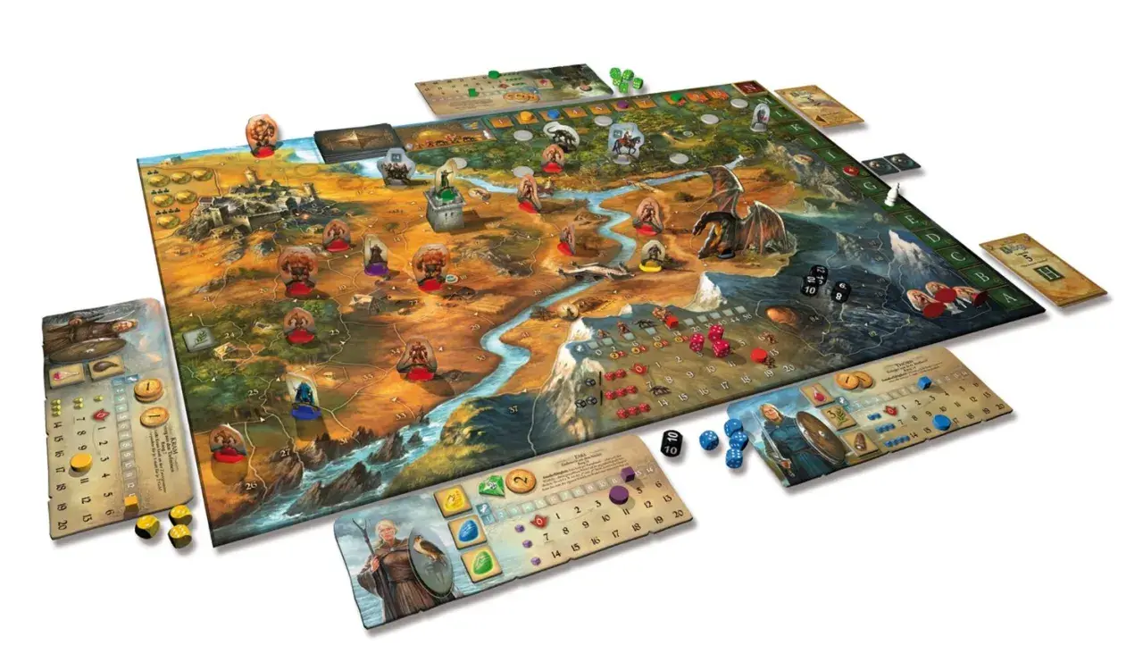 Fantasy-Brettspiel mit Drachen, Burgen und Spielfiguren. Ideal für kooperative Brettspiele Erwachsene, die Abenteuer lieben.