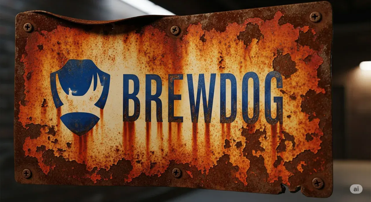 Plaque rouillée avec le logo et le nom de la brasserie BrewDog.