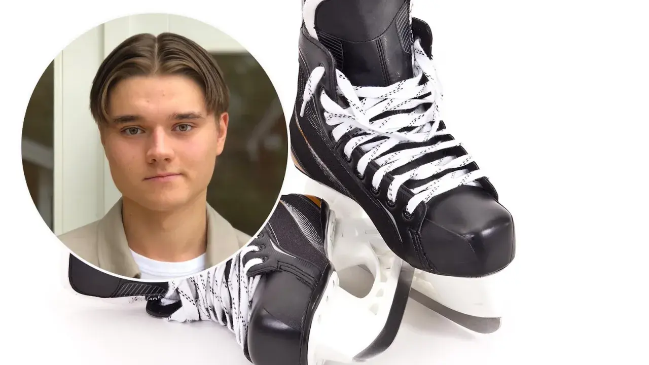 Oliver, redo att ta sig an isen med sina nya, nyttiga skridskor.