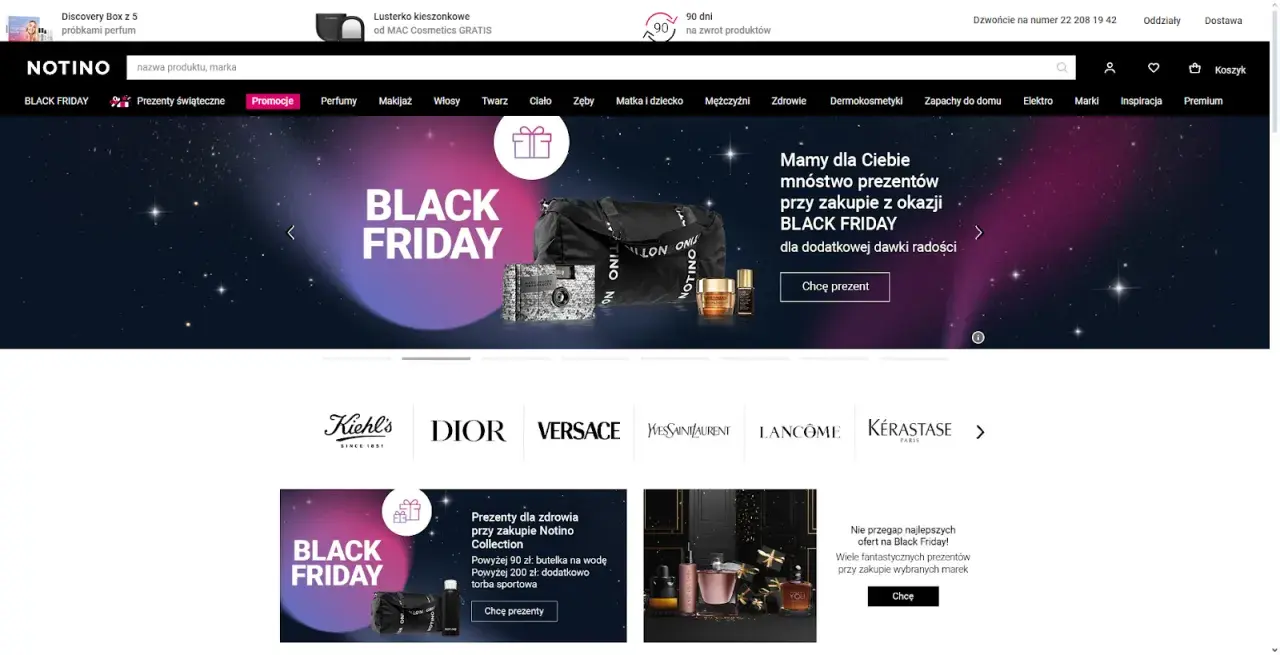 Strona główna Notino z promocjami na Black Friday. Sprawdź dostępne formy płatności i wybierz najlepsze dla siebie.