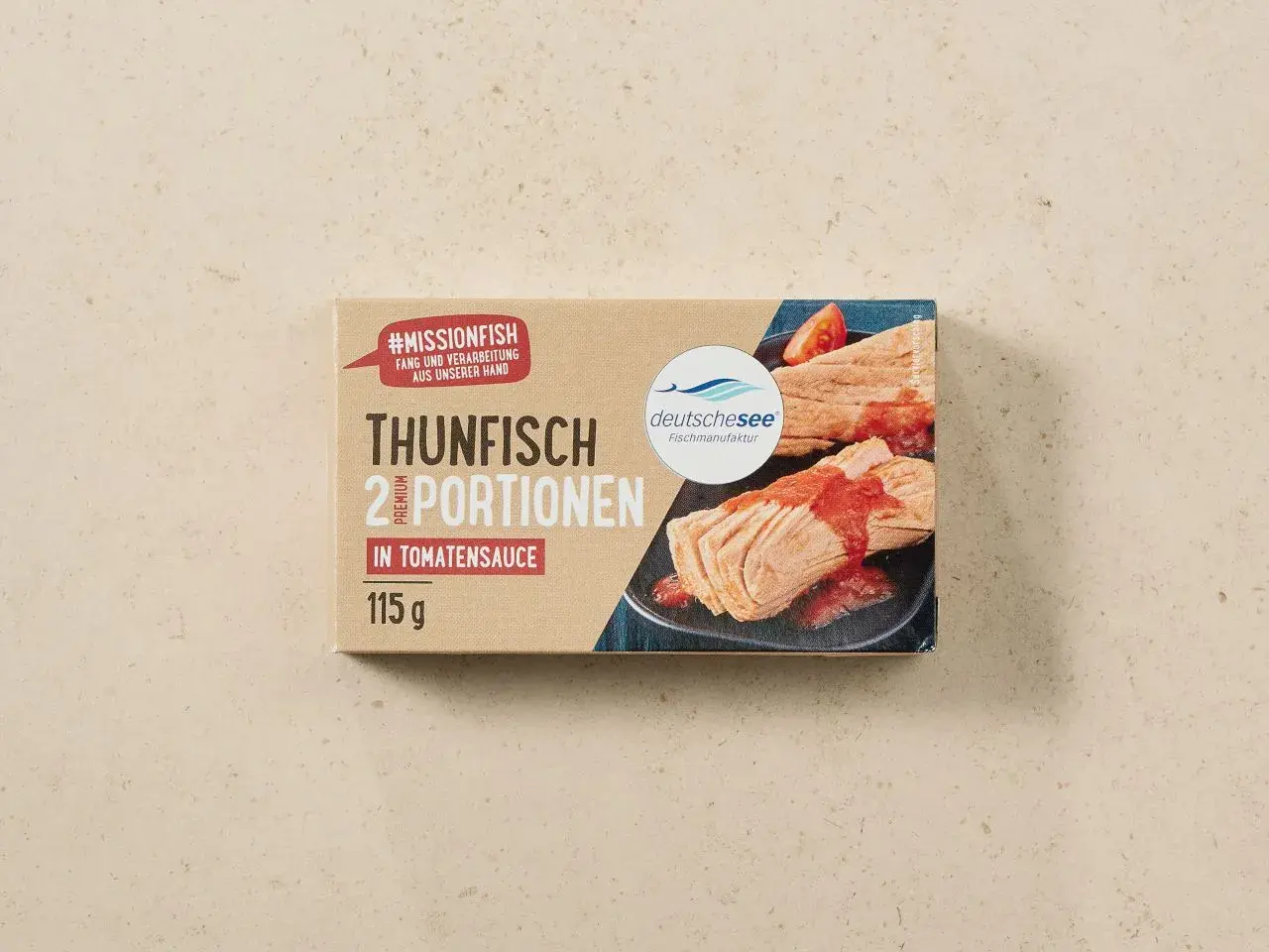 Thunfisch in Tomatensauce, 2 Portionen, 115g. #Missionfish von Deutsche See.