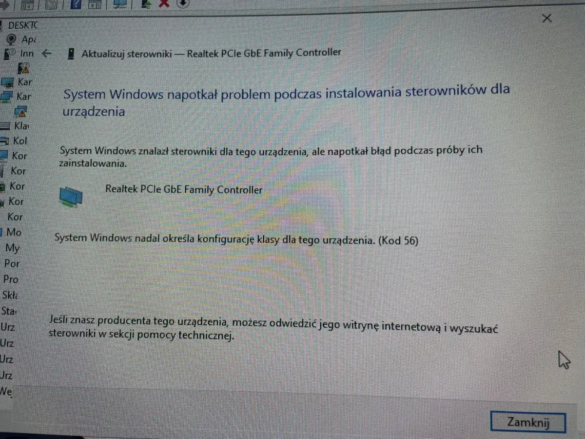 Błąd instalacji sterowników Realtek PCIe GBE Family Controller. System Windows nie może określić konfiguracji urządzenia.