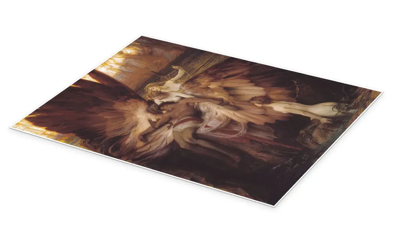 The lament for Icarus: a fallen youth is cradled by winged figures, his dreams of flight tragically ended.