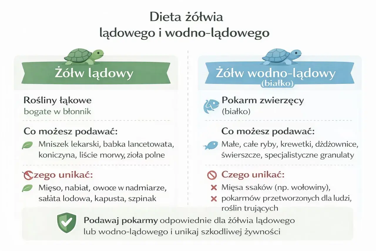 Co jedzą żółwie? Lądowe chętnie spożywają rośliny łąkowe, np. mniszek. Wodne wolą pokarm zwierzęcy, jak ryby czy krewetki.