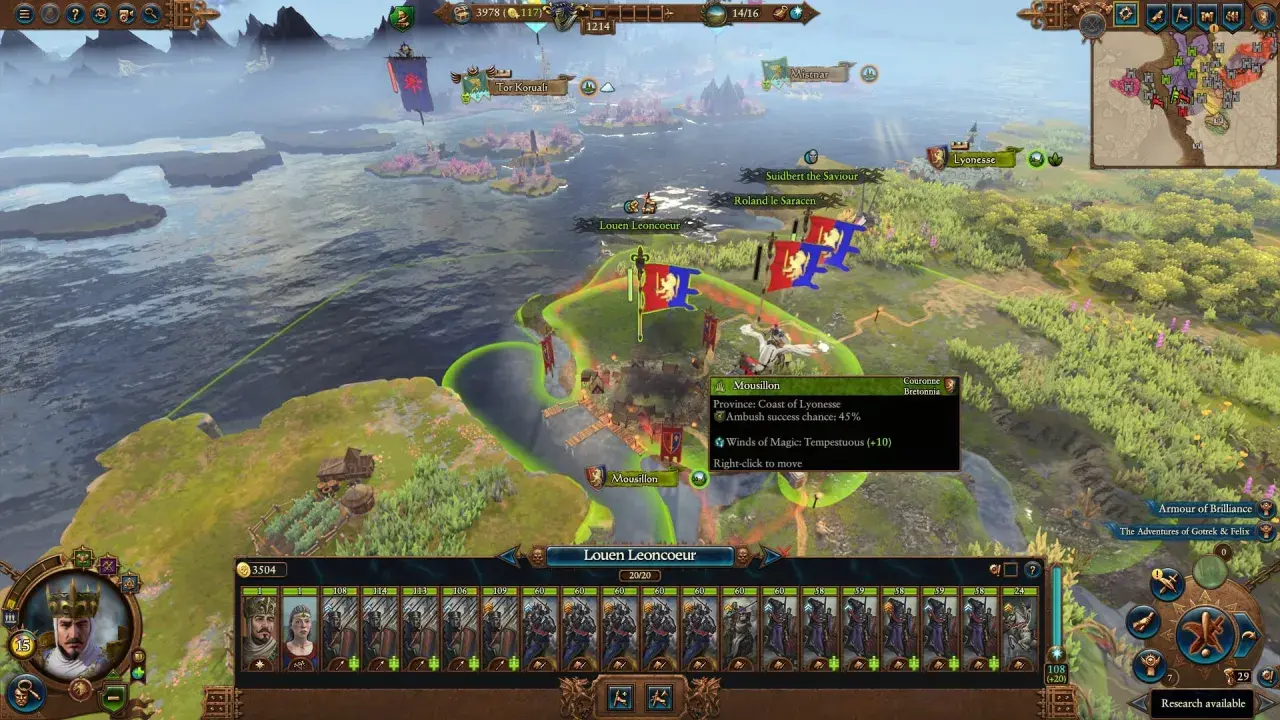 Strategia w stylu gry souls like. Louen Leoncoeur dowodzi armią w krainie Bretonnii, przygotowując się do bitwy.