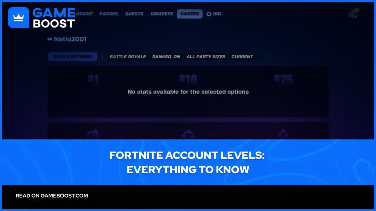 Poziom konta Fortnite, statystyki gracza Natio2001. Brak danych dla wybranych opcji.