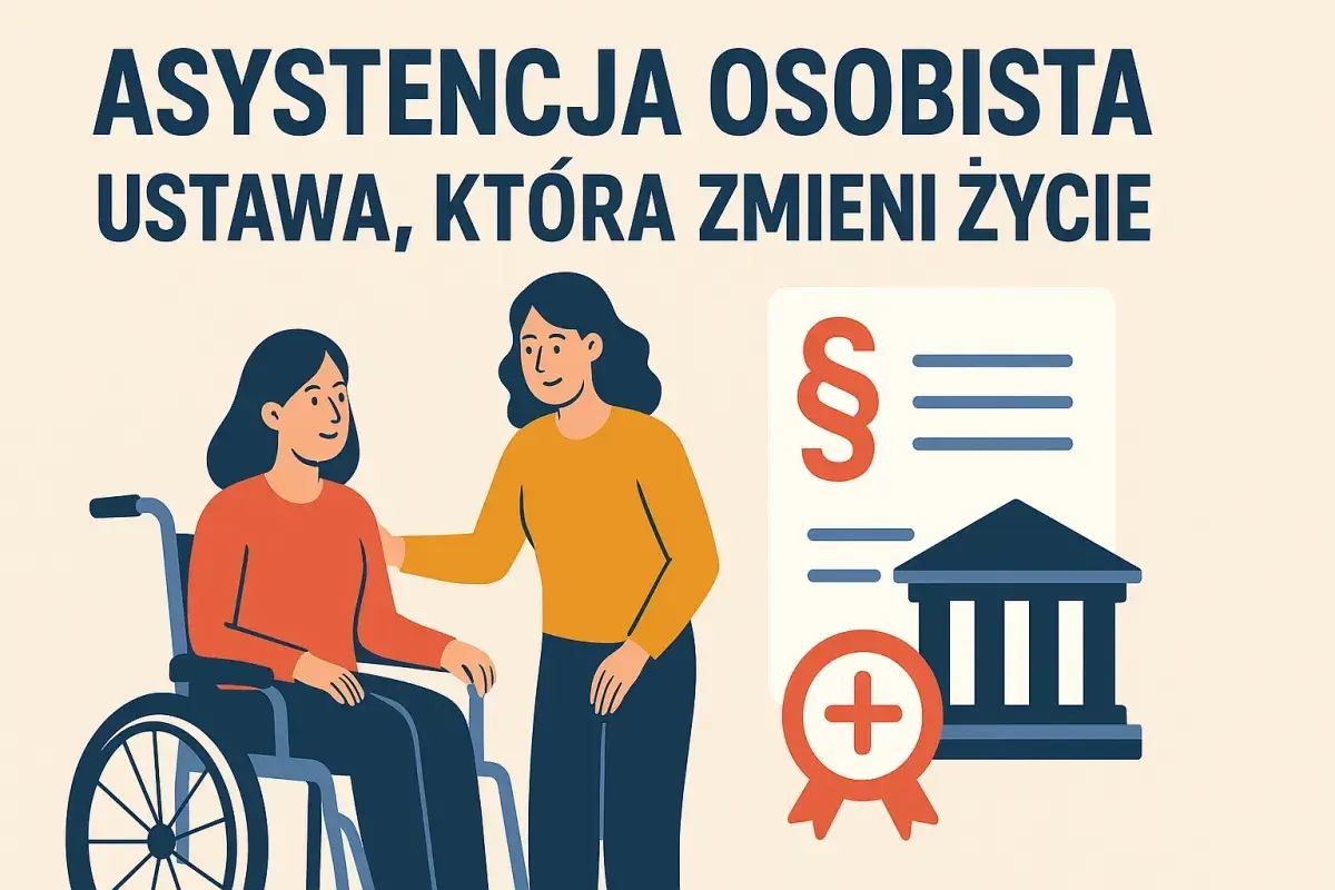 Projekt Lewicy: ustawa o asystencji osobistej dla osób z niepełnosprawnościami. Ilustracja przedstawia wsparcie i pomoc prawną.