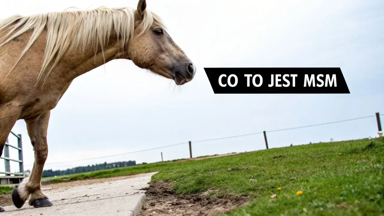 Koń na pastwisku. Siarka organiczna na co? MSM to suplement diety dla koni, wspierający stawy i sierść.