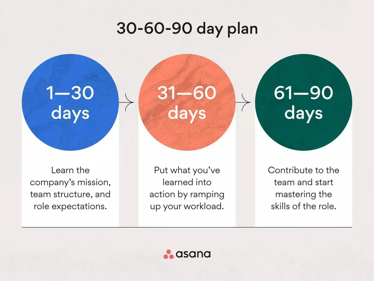 Piano di **induzione aziendale** in 3 fasi: 1-30 giorni (apprendimento), 31-60 giorni (azione) e 61-90 giorni (padronanza).