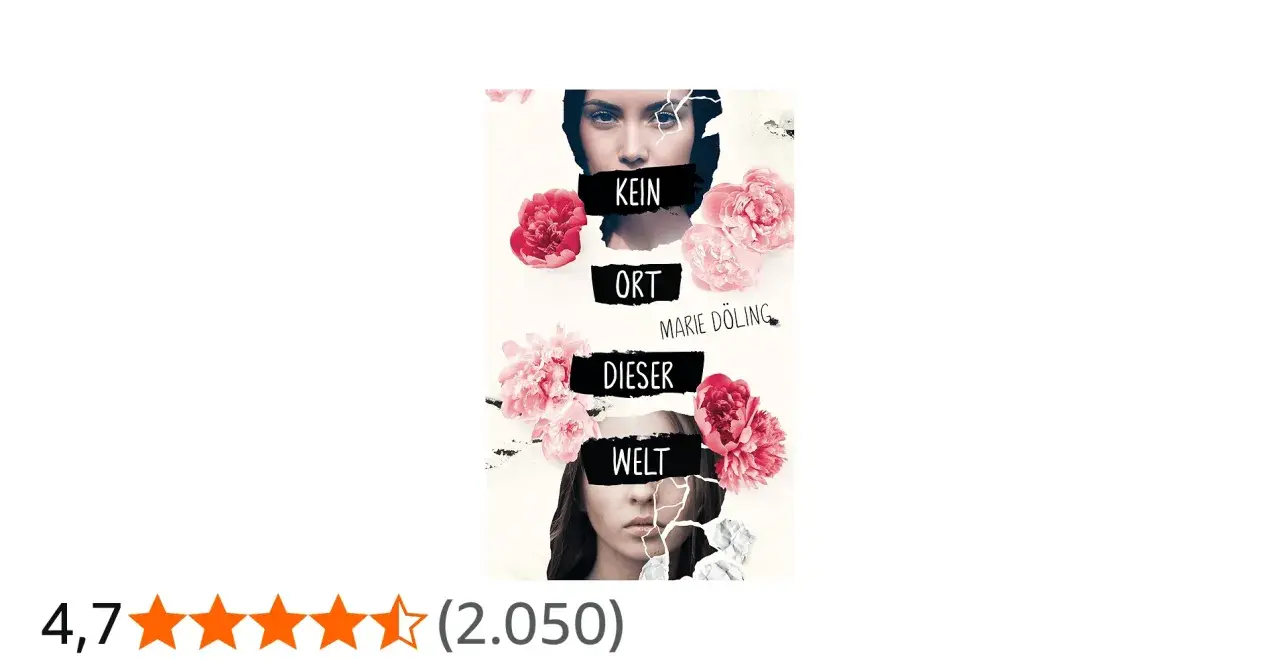 Buchcover "Kein Ort dieser Welt" von Marie Dölfing mit einem Porträt einer Frau, umgeben von Pfingstrosen.