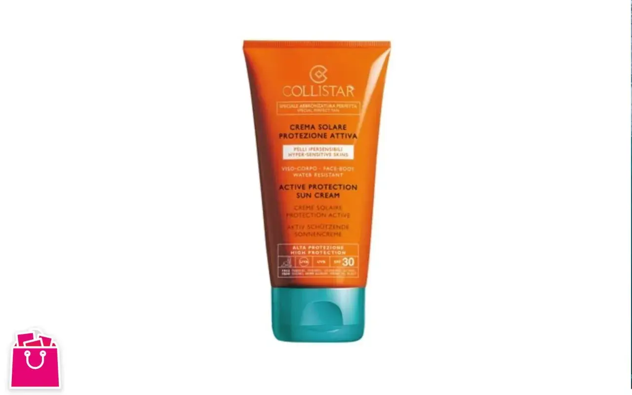 Collistar crema solare viso protezione attiva SPF 30, ideale per pelli ipersensibili, per una protezione quotidiana efficace.