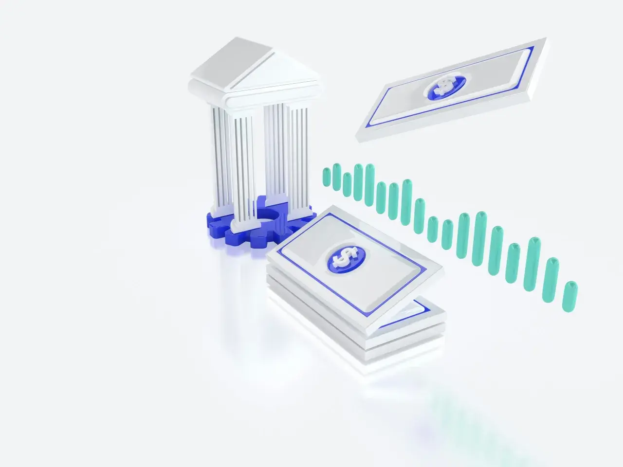 Bank, stos banknotów i wykres słupkowy symbolizują przejrzystość wynagrodzeń od kiedy.