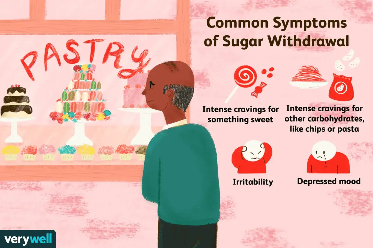 Un homme regarde une vitrine de pâtisseries, illustrant les symptômes du temps sevrage sucre : fringales, irritabilité et humeur dépressive.