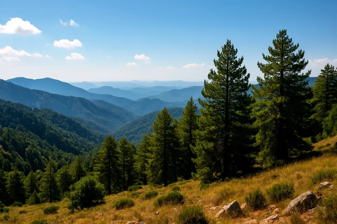 Jesienne trasy na Cyprze w górach Troodos zachwycają zielenią lasów i błękitem nieba. Idealne na wędrówki.