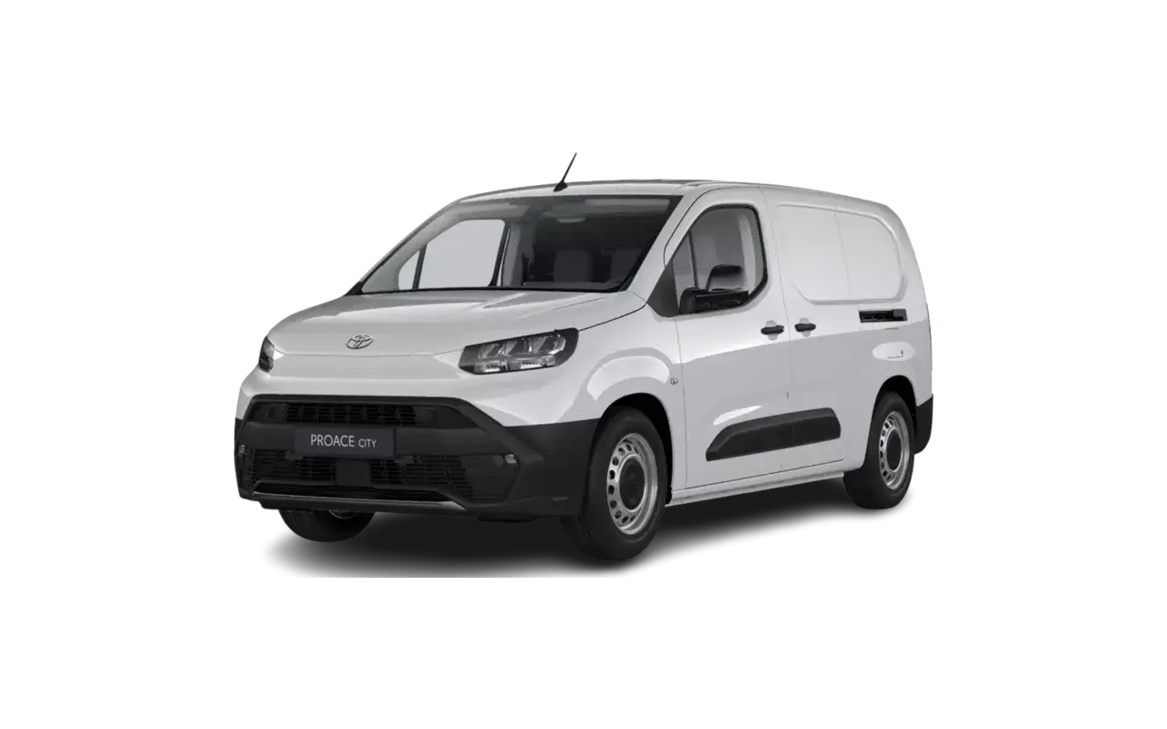 Biały Toyota Proace City Long, wszechstronny samochód dostawczy, gotowy do pracy.